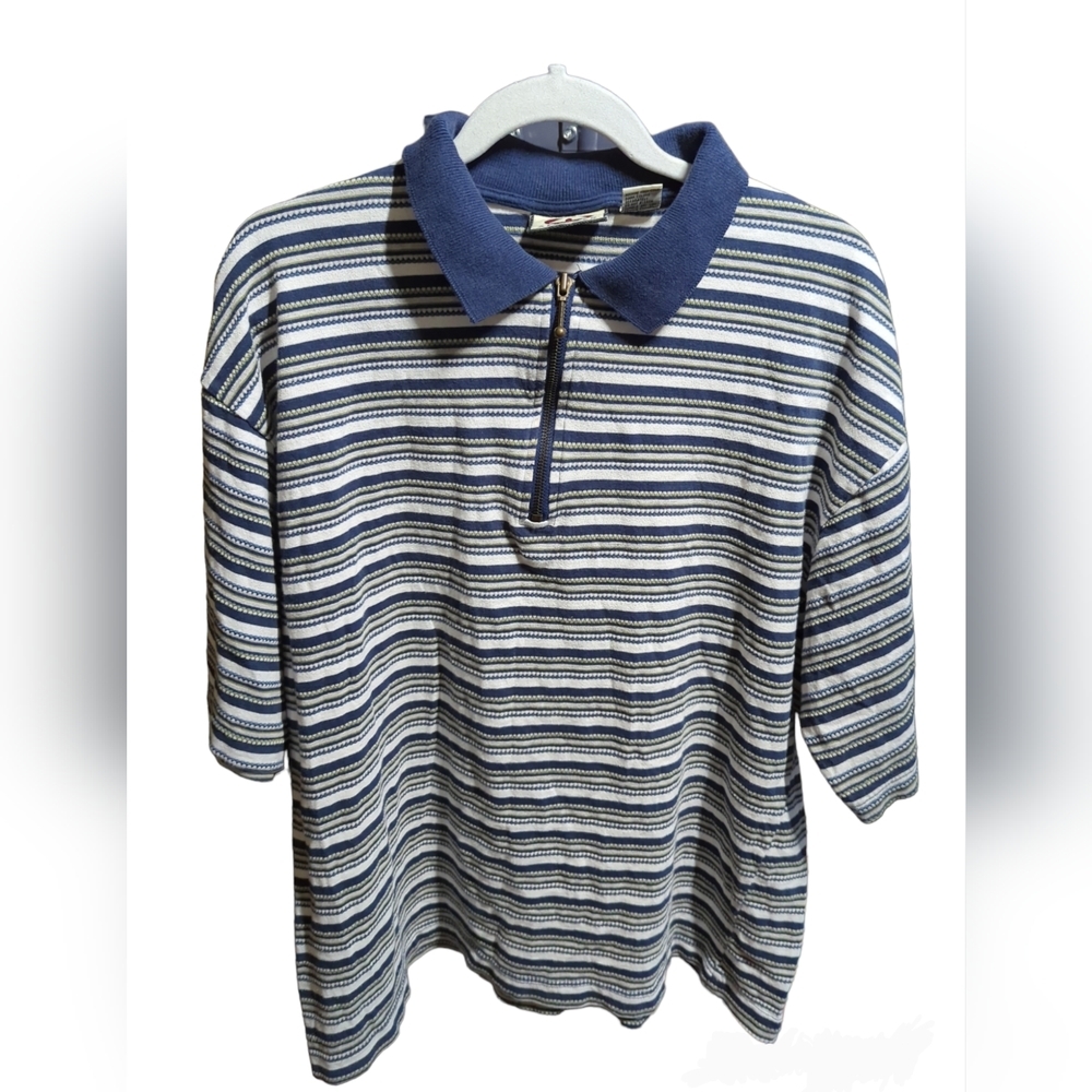 Airwalk mens vintage polo short sleeve shirt blue and white stripes